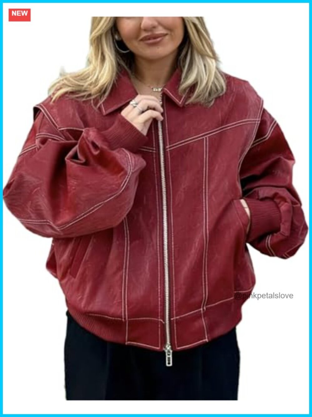 Faux Leather Jacket Women Zip Up Motorcycle Biker Coat Oversized Streetwear Y2k - Picture 1 of 6